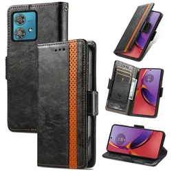 PU Leather Credit Card Holder Magnetic Stand Flip Cover Phone Case For Motorola G14 G54 G84, For Moto EDGE 40 NEO wallet case