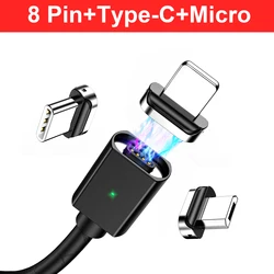 factory selling LED indicator magnetic 3A fast charging cable USB type C micro IOS data cable for Iphone Android phone