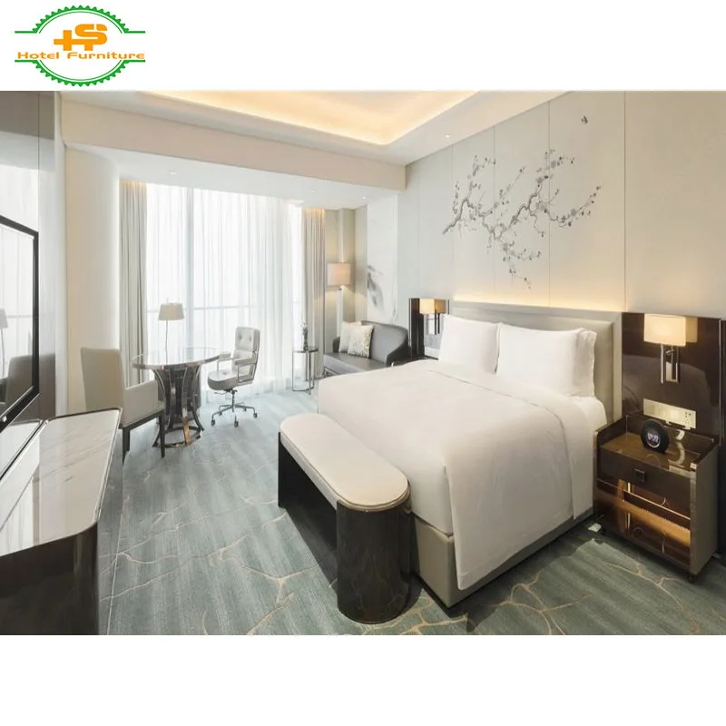 HS-N213 Factory wholesaler 5 star solid wood custom made style design hotel bedroom furniture set