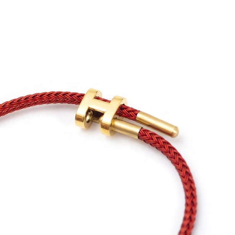 Women Men Stainless Steel Bracelet Titanium Buckle Wire Handmade Bangle H Adjustable Bracelet