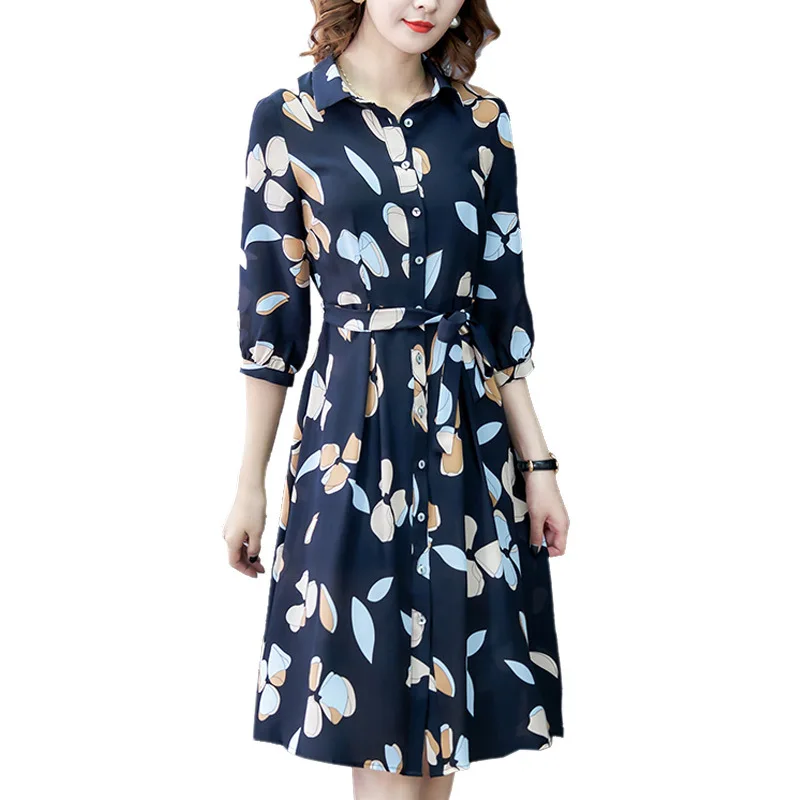 Платье женское шифоновое в богемном стиле, свободная рубашка с принтом в стиле ретро, модная одежда с завышенной талией, большие размеры, на лето