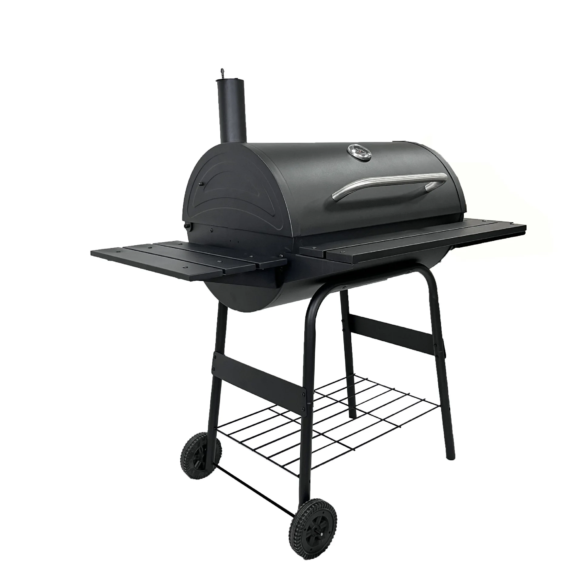 Outdoor  Garden Trolley Barbecue Meat Barrel Drum Charcoal Bbq Smoker Grill With Side Table