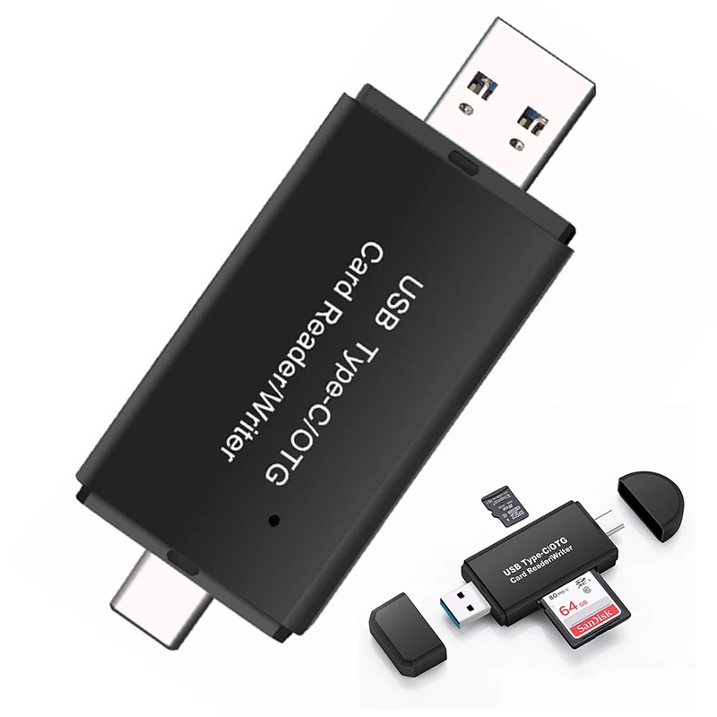 3 in1 OTG Card Reader  Black support SD+TF card Type-c 3.0 Micro USB3.0 High Speed Multifunction Card Reader For Macbook laptop