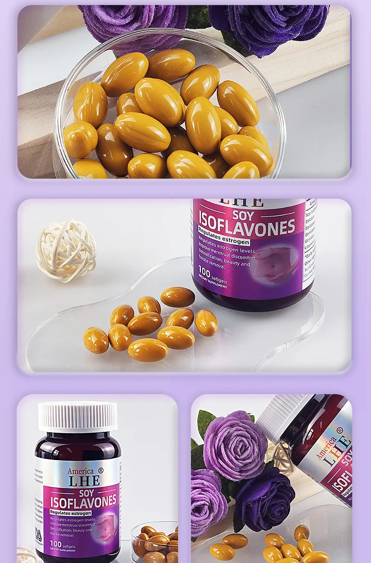Promotional Top Quality Support Menopausal Symptoms Soybean Isoflavone Soft Coagulation Capsules Joint Health Supplements