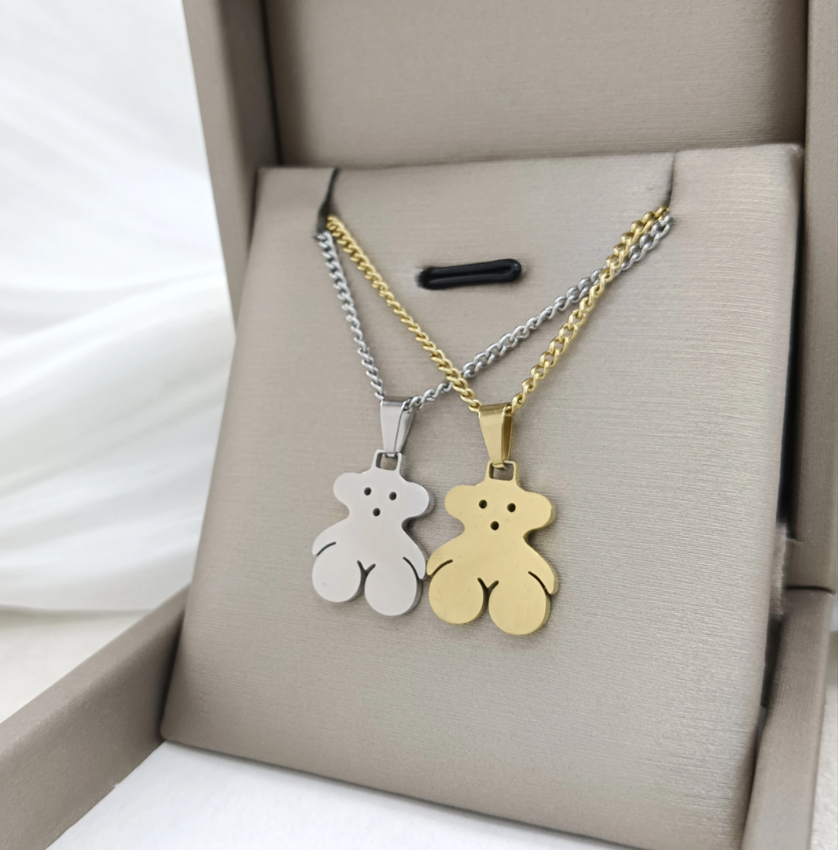 Glossy Stainless Steel Bear Fine Pendant Necklace