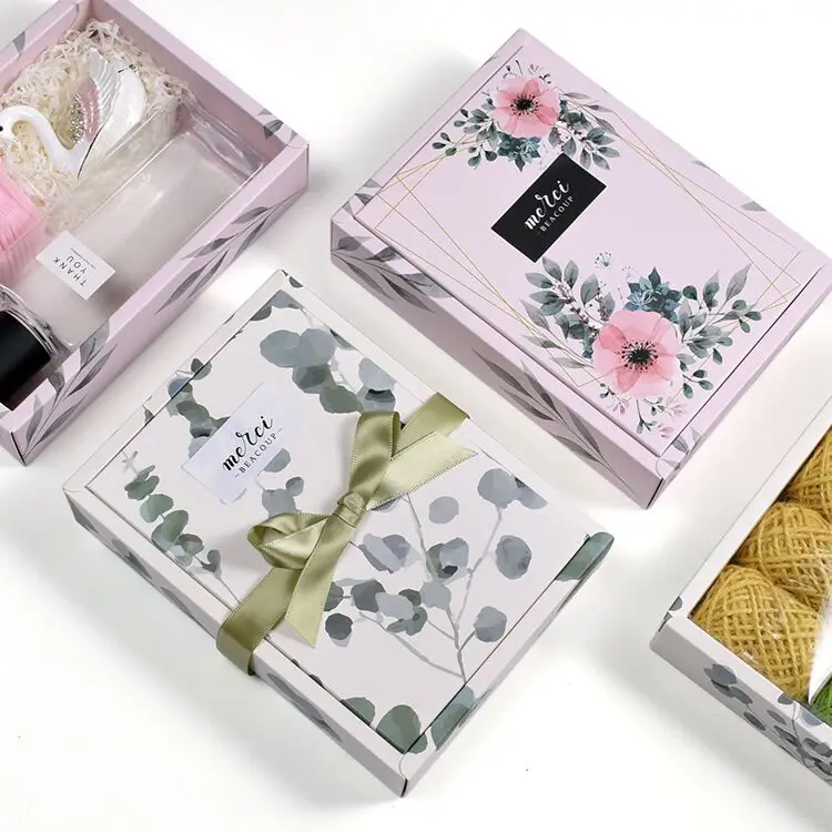 Eucalyptus Globulus Pattern Box with Ribbon for Tea Soap Moon Cake Packaging Gift Paper Box
