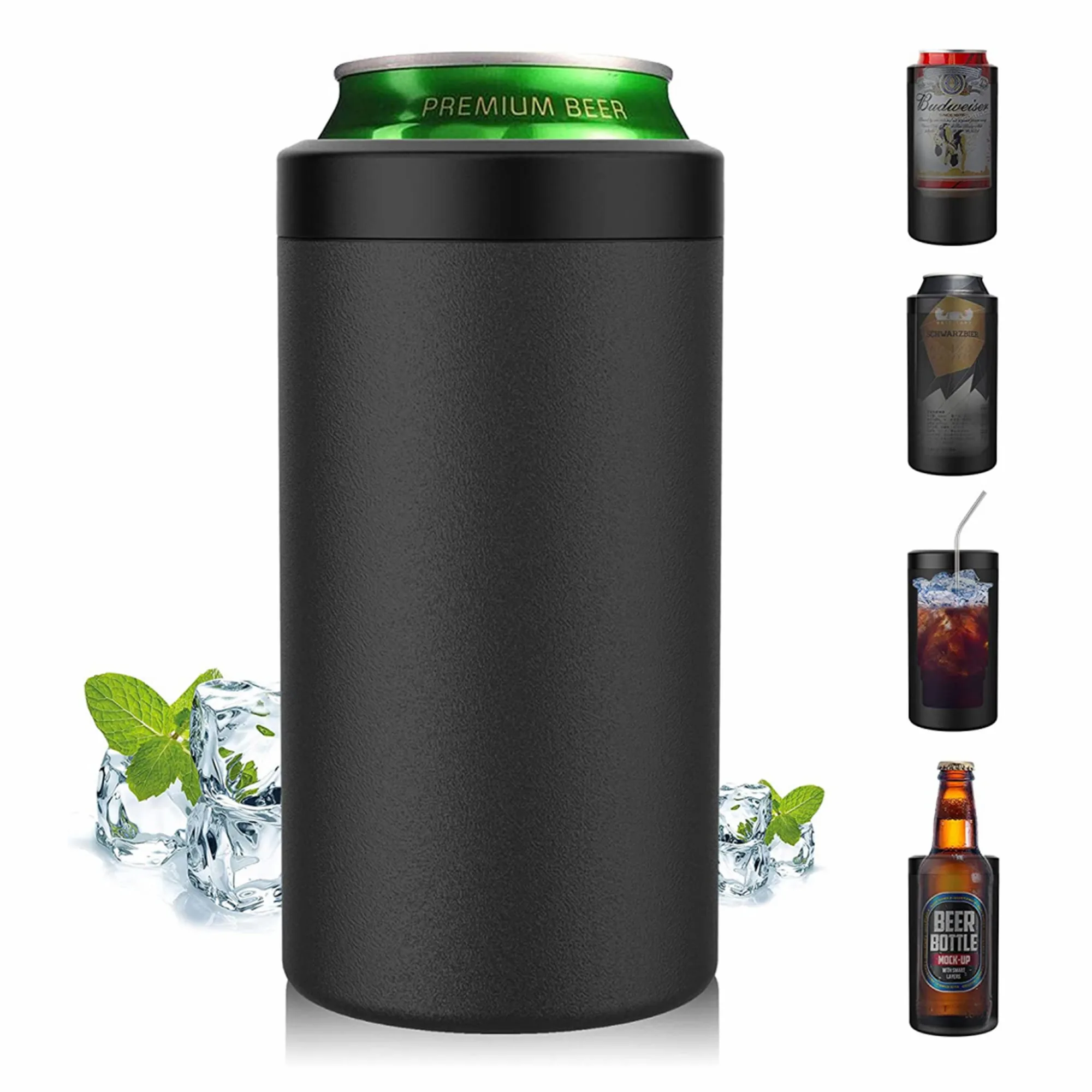 4 IN 1 Slim Double Walled Insulated Stainless Steel Slim Can Cooler for 12 Oz Standard Can Tall Slim Can Beer Bottles As a Cup