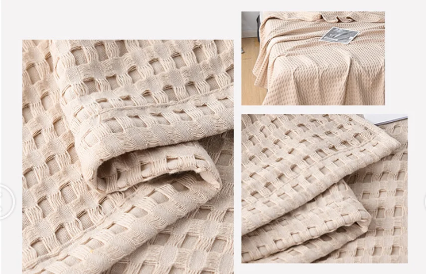 Customization Soft Solid Color Home Decor Woven Plaid Summer Cool Muslin 100% Cotton Gauze Waffle Throw Blankets