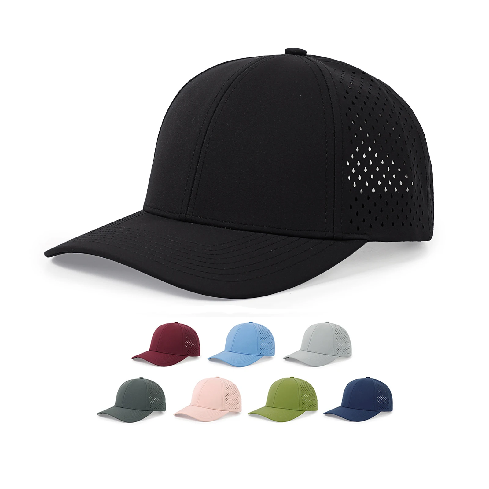 Hot sale melin waterproof solid hat unique snapback hat laser perforated polyester baseball Cap