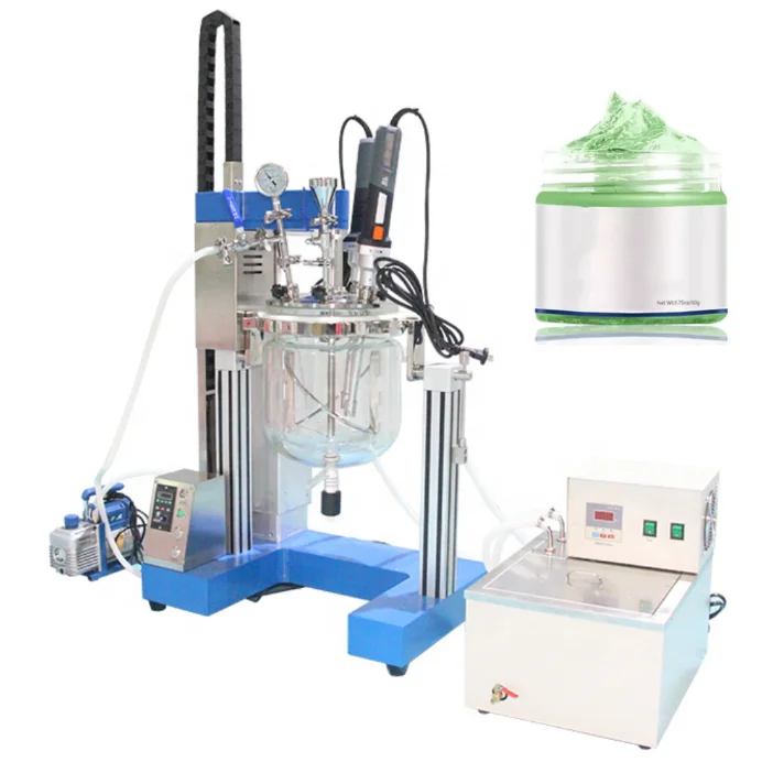Small scale emulsifier homogenizer reactor lab vacuum mixer for cosmetic cream lotion paste with1-10L glass mixing tank