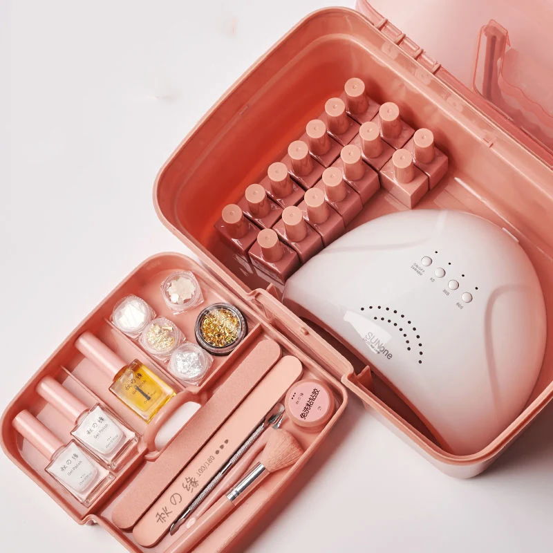 Portable Nail Art Carrying Case Nail Dryer Plastic Storage Organizer Case Nail Polish Carrying Box with Removable Tray