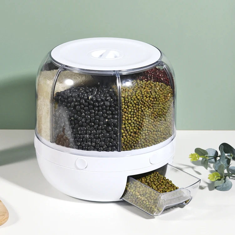Hot Sale Rotating Grain Dispenser New Design 10kg 8kg Food Rice Container Clear Pp 25lbs Rice Dispenser For Kitchen