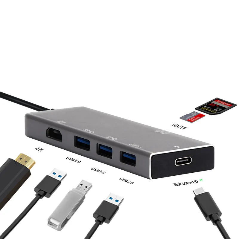 Алюминиевый адаптер для жесткого диска Displaylink для ноутбука с 7 портами, док-станция 4K, концентратор Usb C