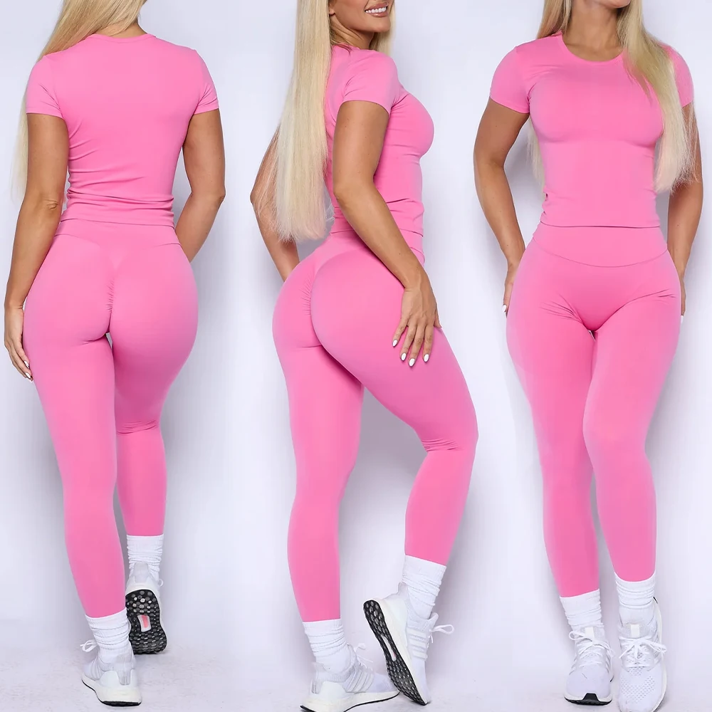 Custom Logo Running Workout Activewear Gym Quick Dry 2 Piece Scrunch Butt High Waist Yoga Set For Women