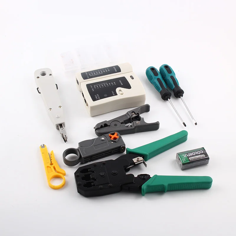 RJ45/12/11Networking Ethernet Hand Tool Set 14pcs Crimper Cutter Stripper Cable Tester Lan Network Tool Kit Set