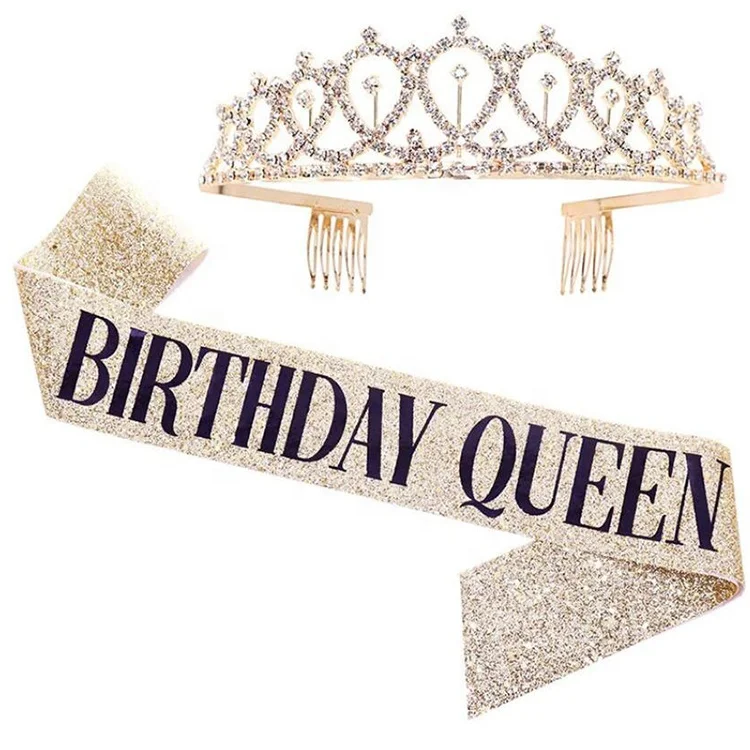 
Hot Selling New Design Birthday Party Crown Birthday Girl Sash Set Girl Birthday Crown And Sash For Adults 