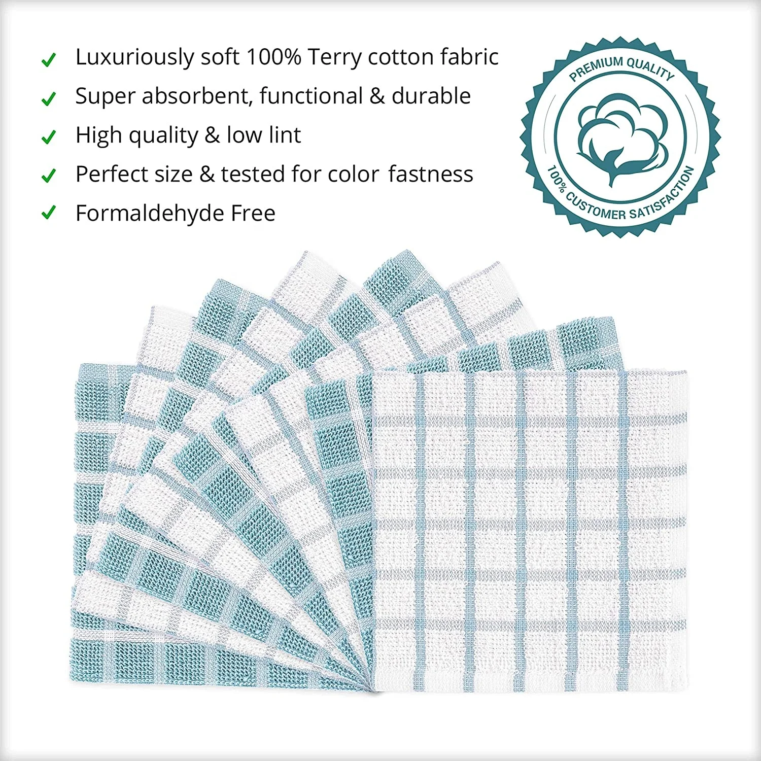 Quick Drying Fabresh Kitchen Dish Cloths Microfiber and Cotton Blend Towels with Durable Reinforced Threaded Edge