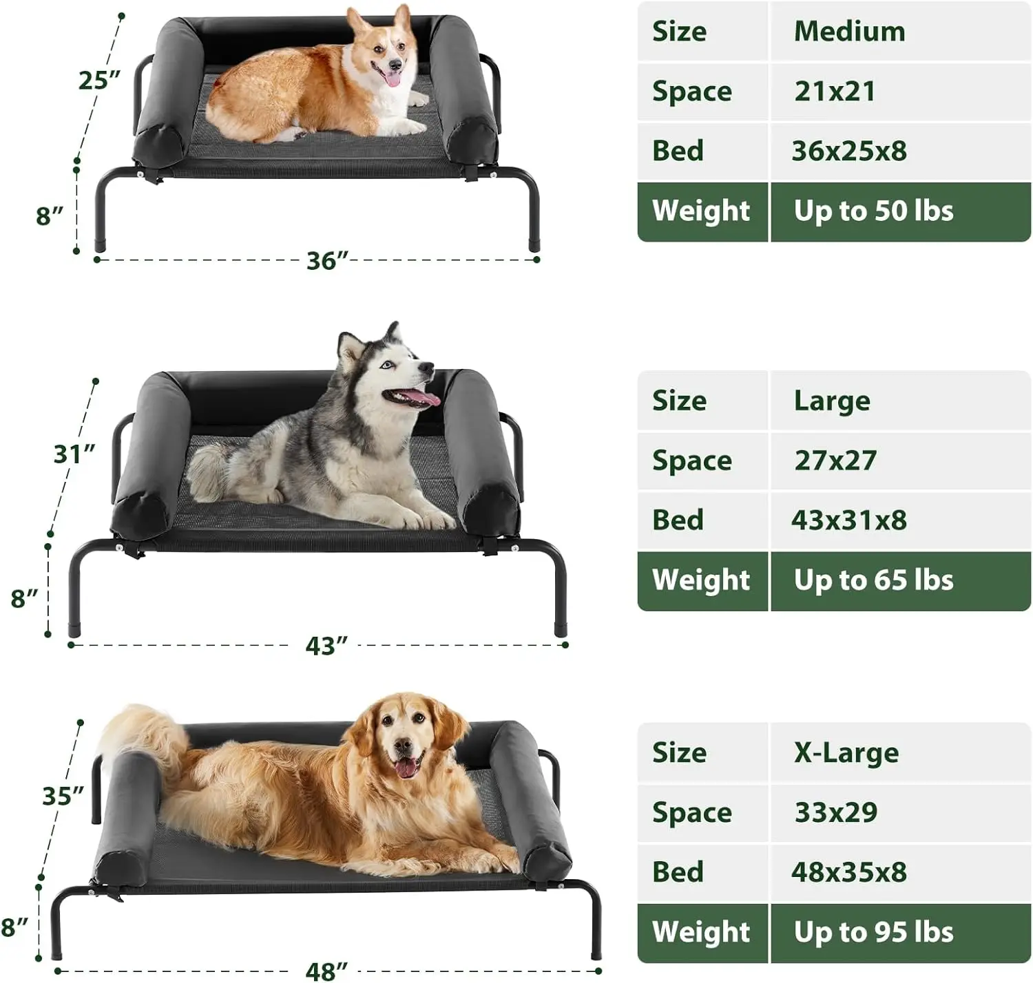 cooling raised pet bed is lightweight and designed with 4 anti-slip rubber mats for travel garden use
