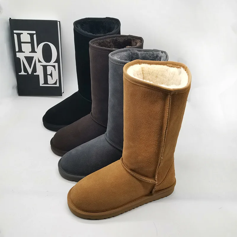 Wholesale 2024 luxury designer boots outdoor fashion winter shoes cowhide wool knee high boots for women