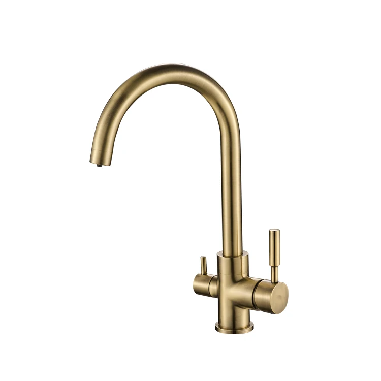 Gold Hot Cold Brass Purifier Clean Drinking  Water 3 Way dual Handel kitchen Faucet