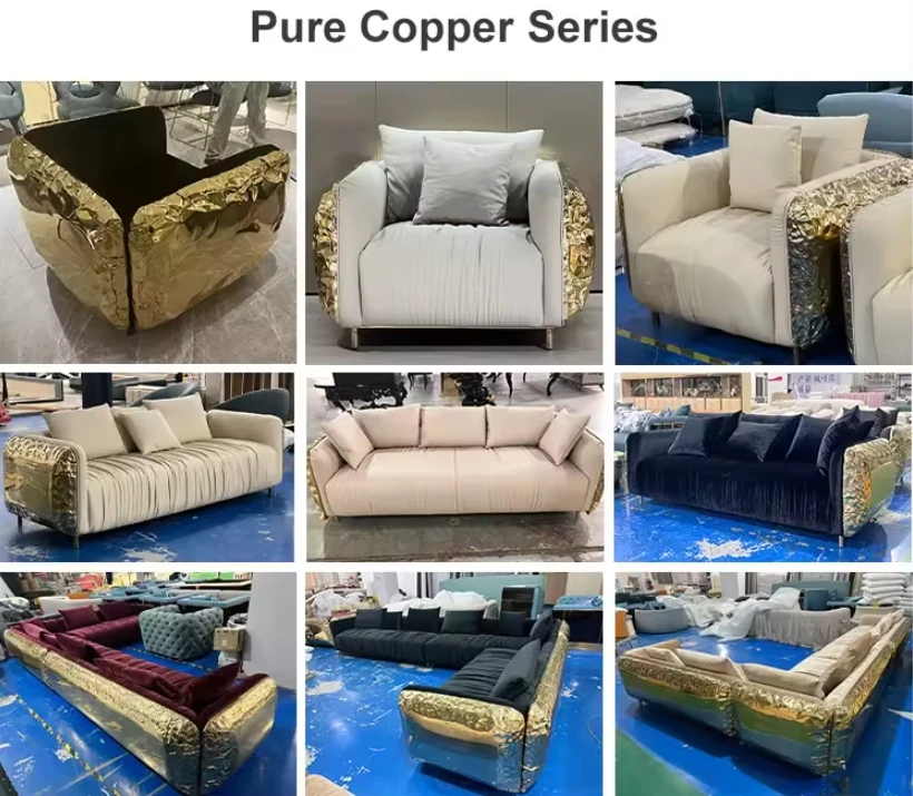 Home Sofa Furniture Luxury Fabric Living Room Couch Sets  L Shape pure copper  Corner Sofa