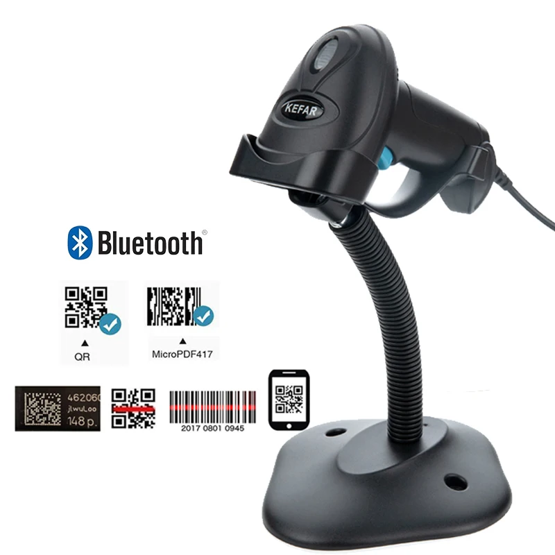 KEFAR H4B Blue--tooth Wireless Wired Barcode Scanner 2D QR Codes Reader PDF417 Handheld Barcode Reader Support for Logistic