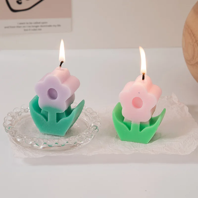 Hot Selling New Creative Two-color Flowers Scented Candles Home Decoration Birthday Wedding Gifts
