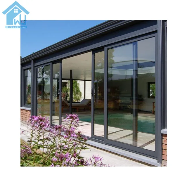 Exterior 4 panels double glazed door aluminum tempered glass sliding doors for balcony