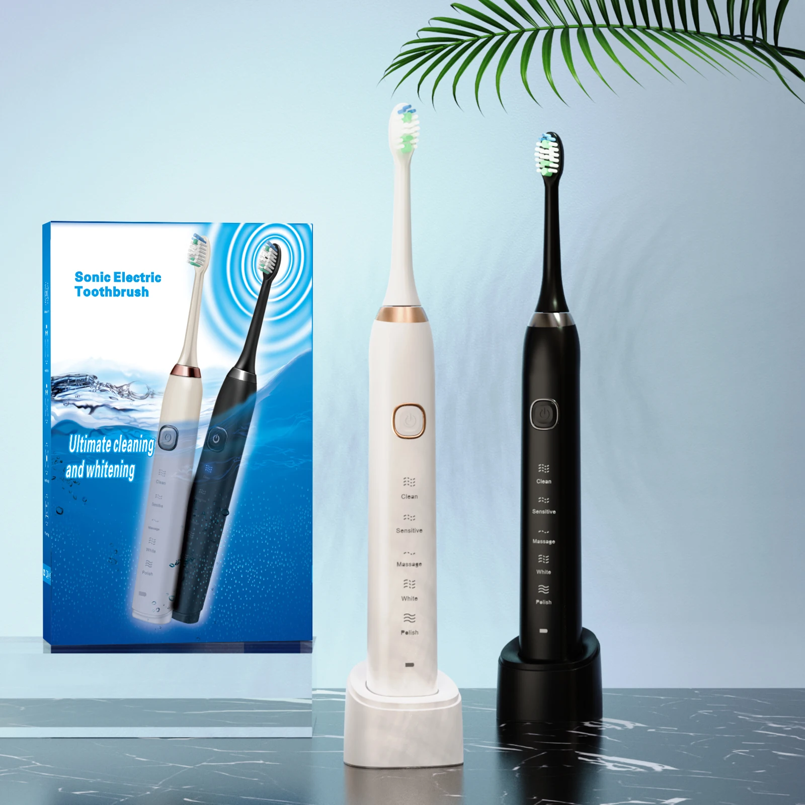 2023 модный дизайн Ipx7 Водонепроницаемая умная звуковая электрическая зубная щетка перезаряжаемая ультразвуковая вибрационная автоматическая
