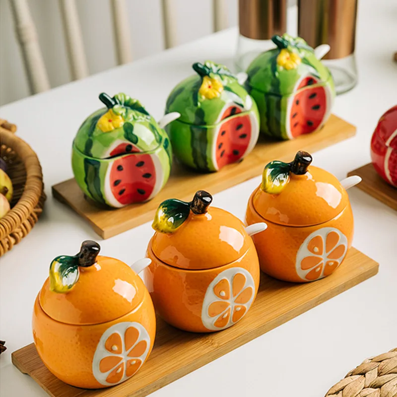 Creative Japanese Kitchen Supplies Orange Ceramic Seasoning Bottle Seasoning Box Seasoning