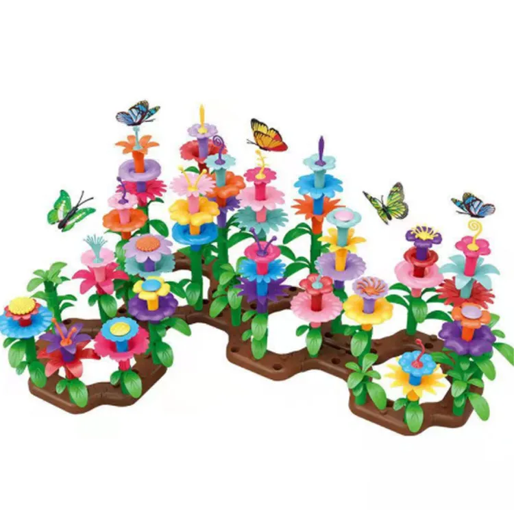 Wholesale Educational Flower Stacking Play Set Garden Building Block Table Toys For Girls