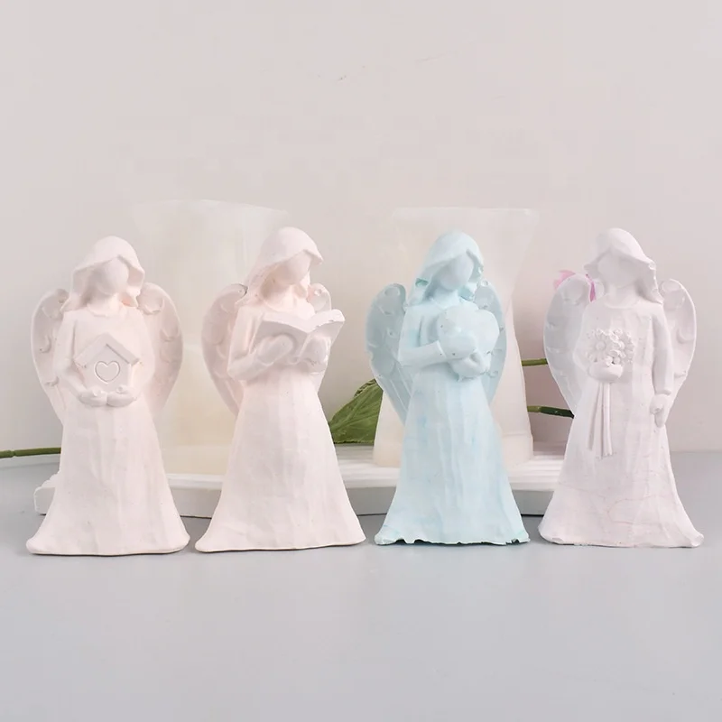 DM618 Angel Candle Silicone Mold Epoxy Resin Holding Flower Book House Heart Little Girl Mould