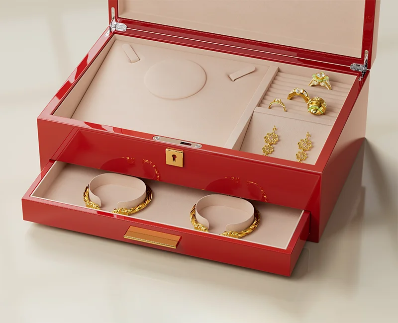 Роскошный деревянный органайзер для ювелирных изделий Коробка Подарочная коробка Свадебное приданое красное китайское ожерелье кольцо хранения