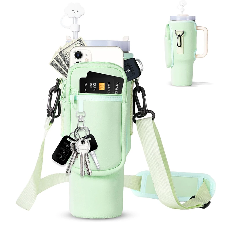 40 oz Neoprene Cup Covers Water Bottle Holder Pouch Crossbody Water Bottle Carrier Bag with Phone Pocket for 40oz Tumbler Cup