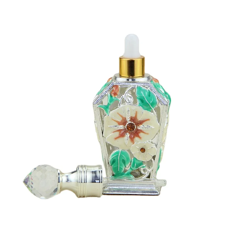 Essential Oil Bottle Wholesale Arabic Style Fancy Design Glass Dropper Metal Screen Printing Personal Care