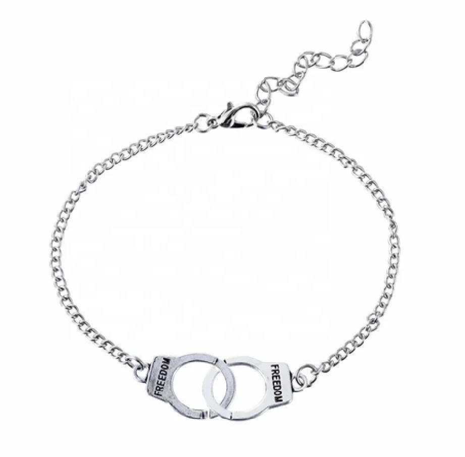 Custom public security police jewelry real solid 925 Sterling Silver handcuff charms couple bracelet and necklace