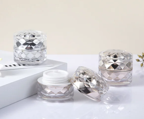 7g acrylic gold silver double wall luxury diamond jar with inner lid for eyecream essence cream