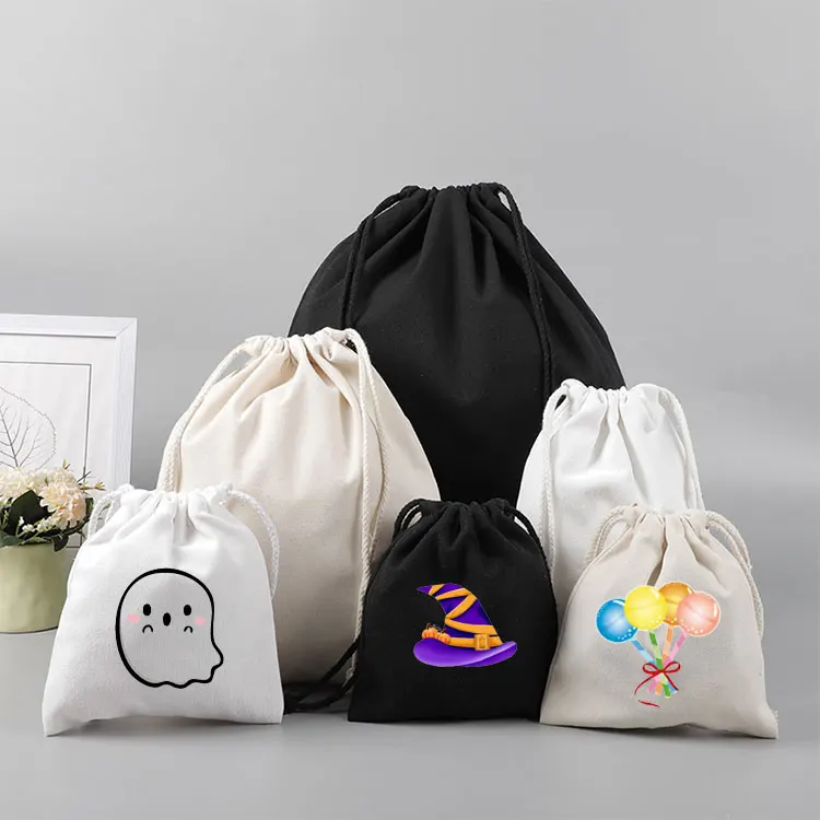 Cheap High Quality Versatile Pull String Bag Custom Recycled Black Cotton Dust Pouch Canvas Shoe Packaging Drawstring Bags