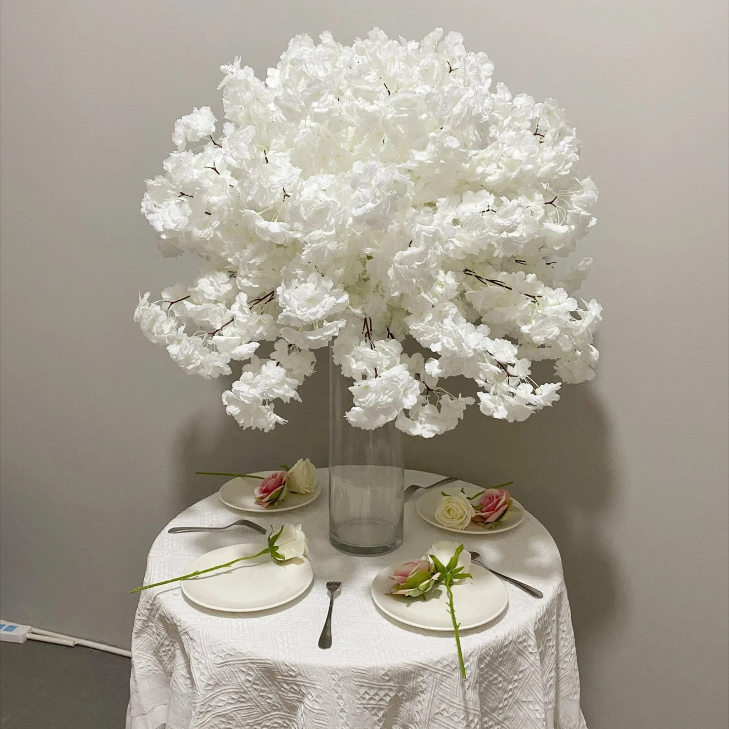KEWEI 118 Large Flower Ball White Cherry Blossom Flower Ball Silk Flower Vase Wedding Table Decoration