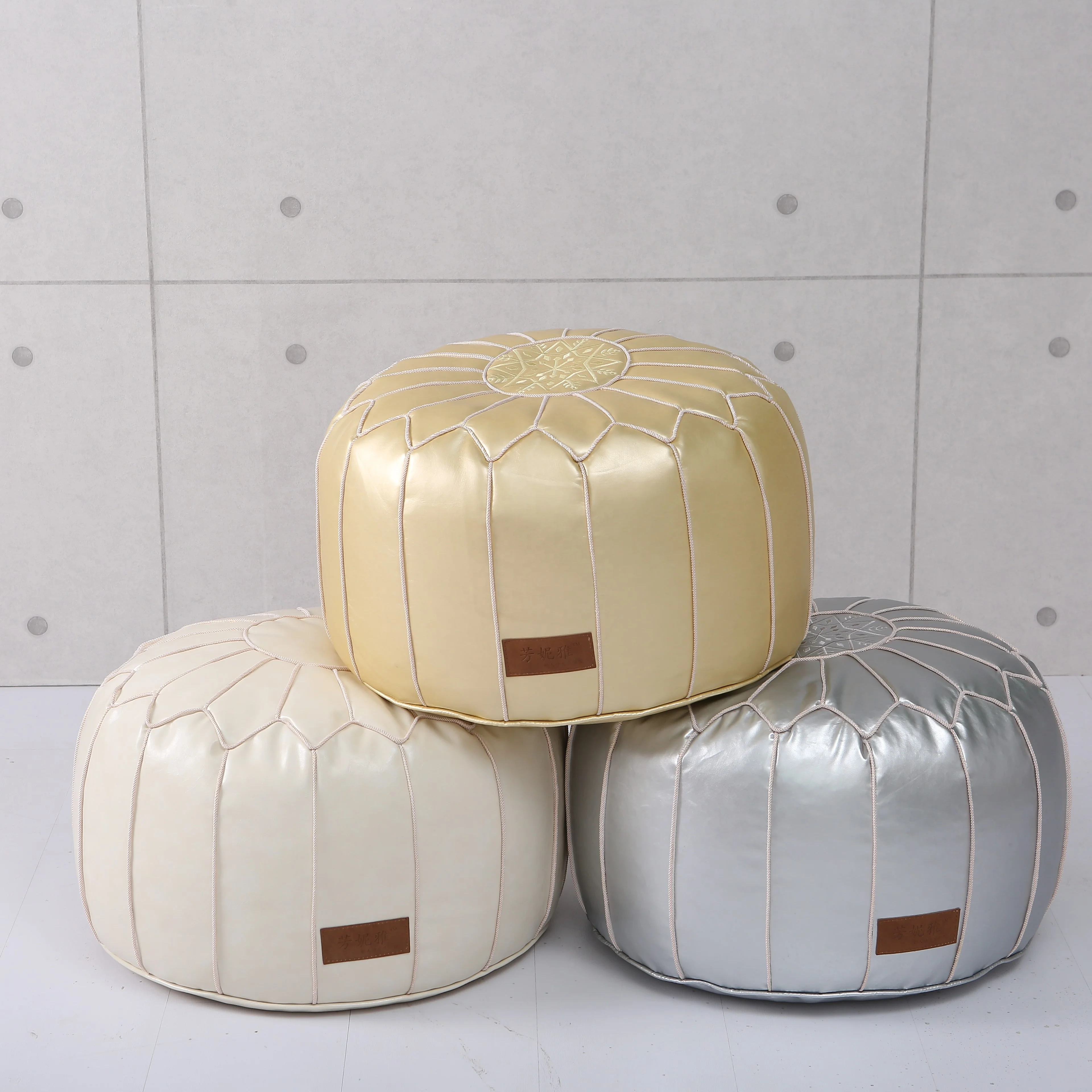 Factory Directly OEM Leather Fabric Bean Bag Moroccan Pouf