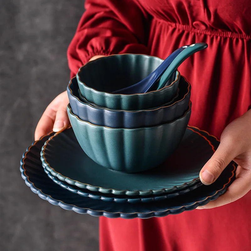 Nordic luxury matte painted Phnom Penh ceramic tableware creative rice bowl dish plate square plate household set wholesale