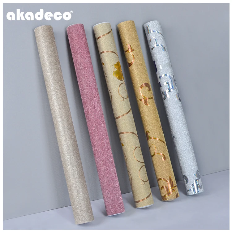 Akadeco Wall Paper Decorative Film Gold Self-adhesive Papier Peint Gold Foil Glitter Pvc Wallpaper Wallpapers/wall Coating