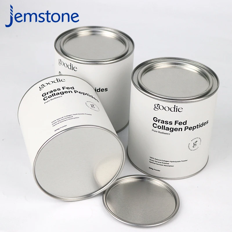 Food Grade Paper Composite Cans Packaging Paper Tube For Collagen Peptides With Metal Lid