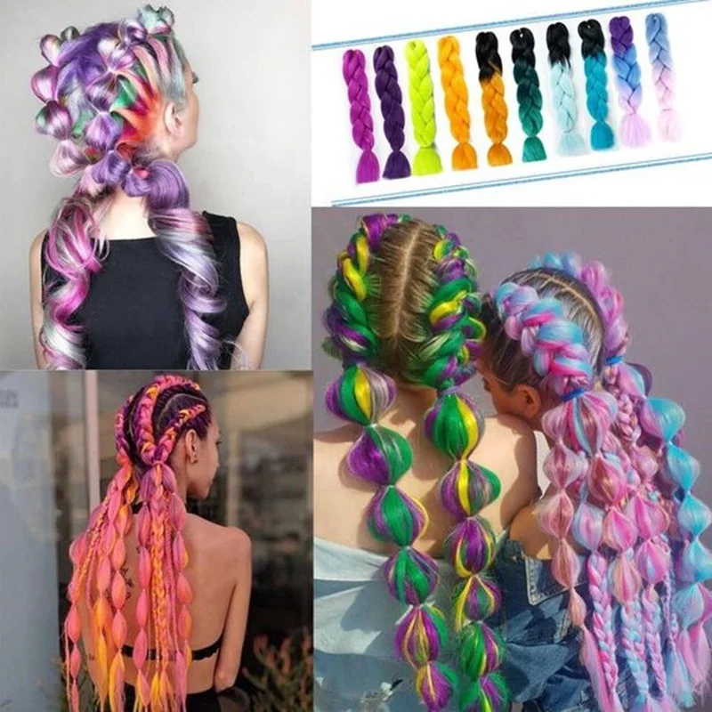 24 Inch 100g Ombre Rainbow Braiding Synthetic Hair Extensions For Cosplay Party Halloween Jumbo Braiding Hair