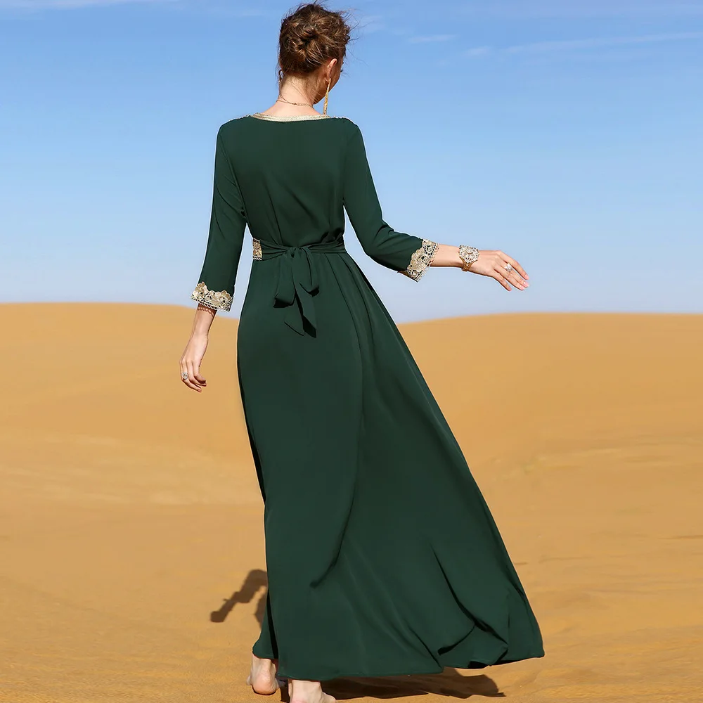 2022 New Design Islamic Arabic Silk Dubai  Muslim Clothing Women Muslim Elegant retro kaftan robe evening gowns Party