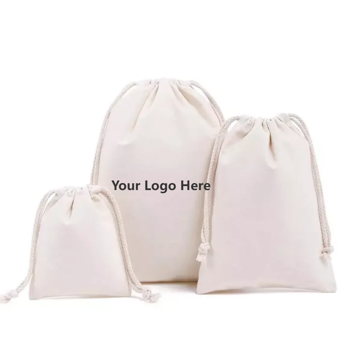 Recyclable organic muslin eco friendly custom logo drawstr canvas white black printed mini small pouch cotton drawstring bags
