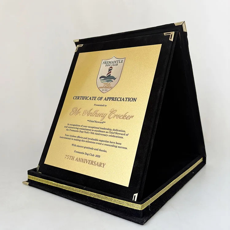 Черная Складная бархатная коробка сертификат таблички с золотой пластиной MH-MJ0084