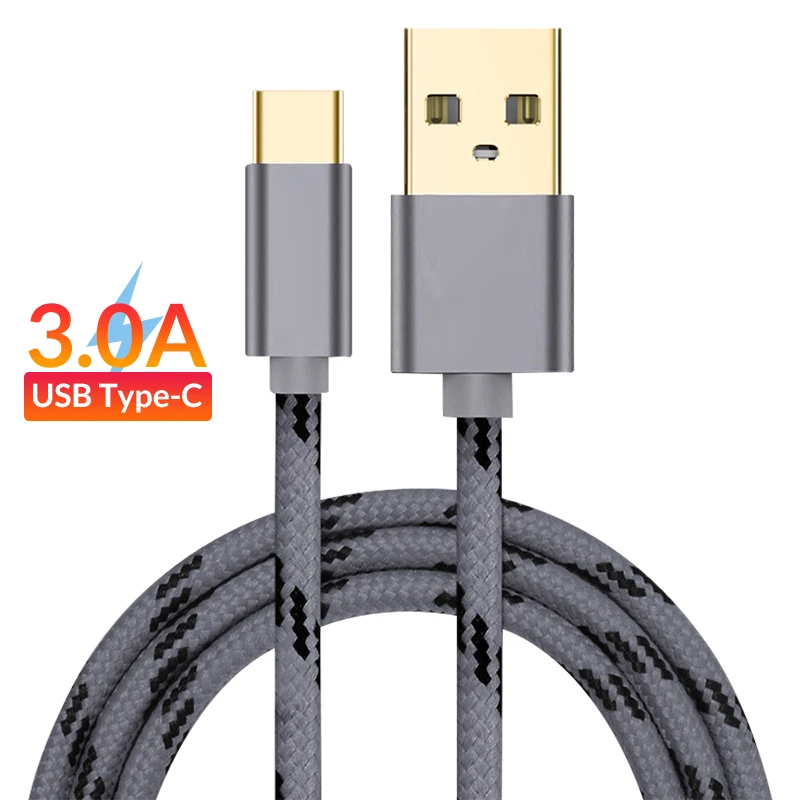 
Free Shipping 3A Fast Charging Nylon Braided Gold Plated Mobile Phone Charger Micro USB Type C Cable 