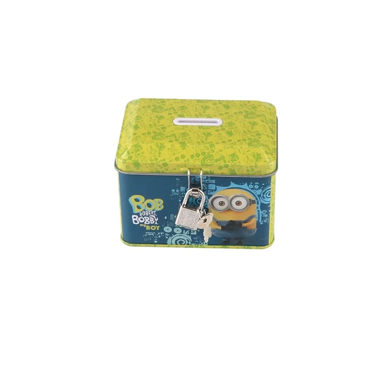 Rectangular Money Tin Box Metal Coin Bank With Lock and Key