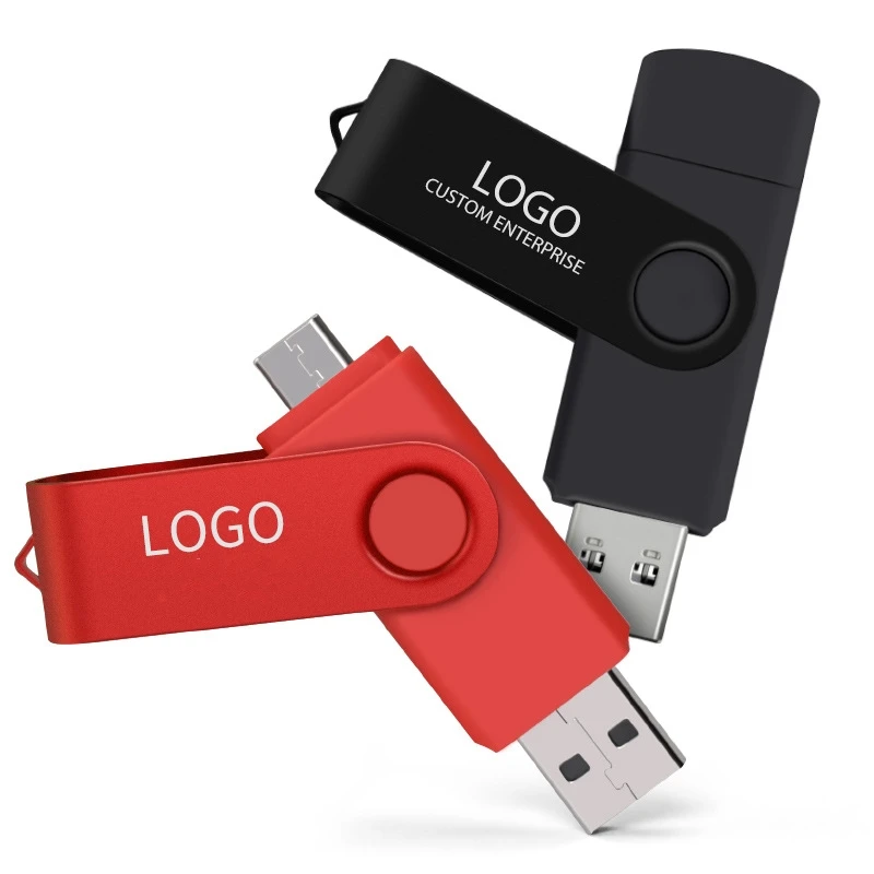 Bulk Cheap 2 in 1 Otg Usb 2.0 Pen Drive 128gb 64gb 32gb 16gb 8gb Smartphone Swivel Memorias Usb Stick Otg Usb Flash Drive